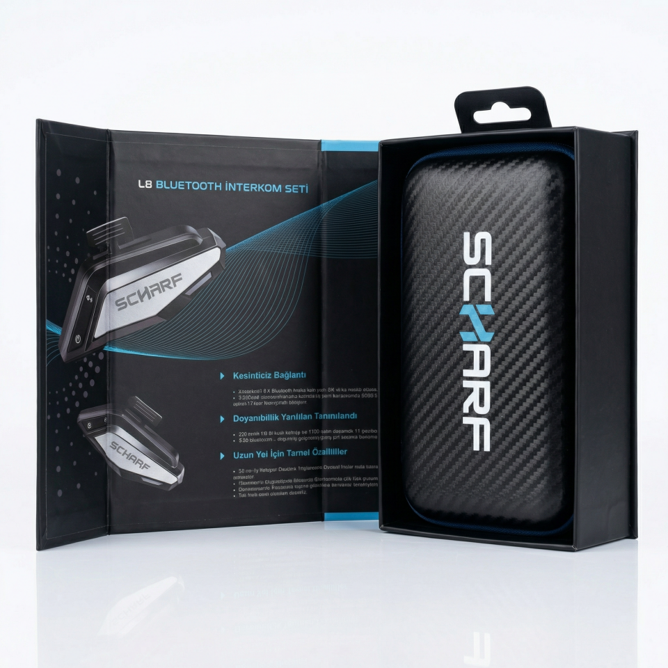 SCHARF L8 PRO Mega Bass 2. Nesil Bluetooth 5.4 Motosiklet Intercom | 2 Kişilik Bağlantı |