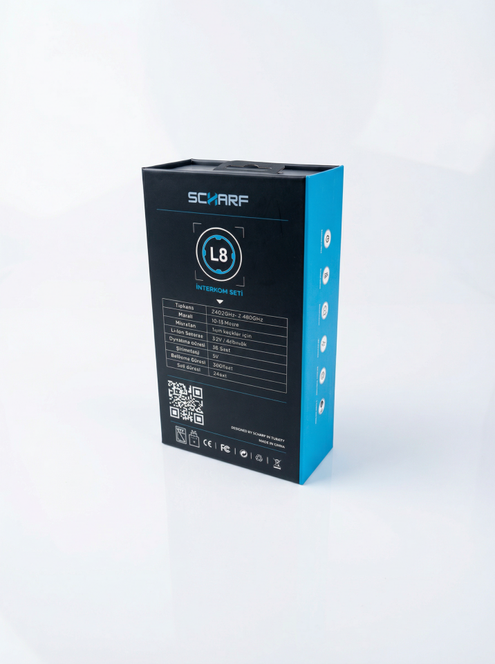 SCHARF L8 PRO Mega Bass 2. Nesil Bluetooth 5.4 Motosiklet Intercom | 2 Kişilik Bağlantı |