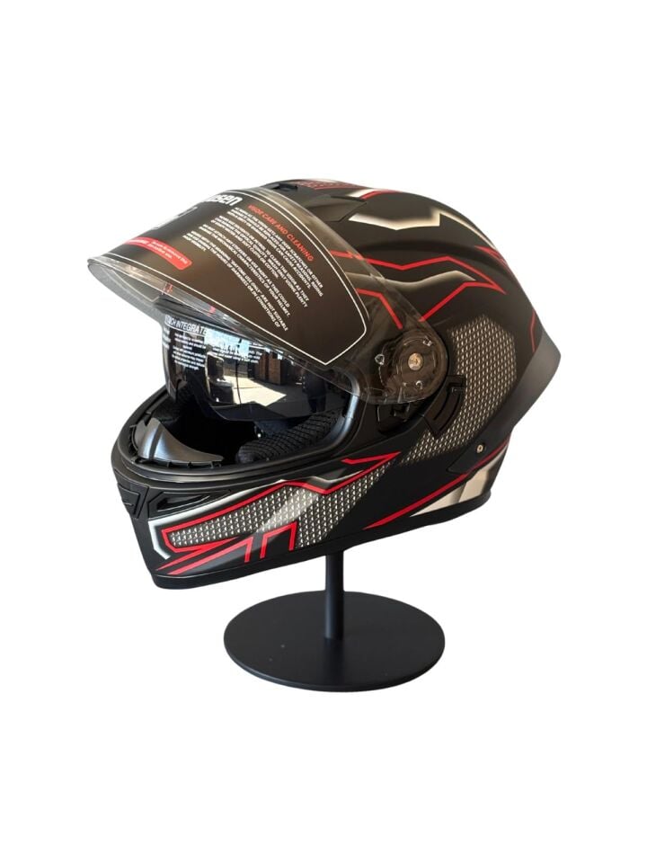 SCHARF Ws-602 Güneş Gözlüklü Full Face Kask (Şeffaf Vizörlü) MATT BLACK K1 (602)