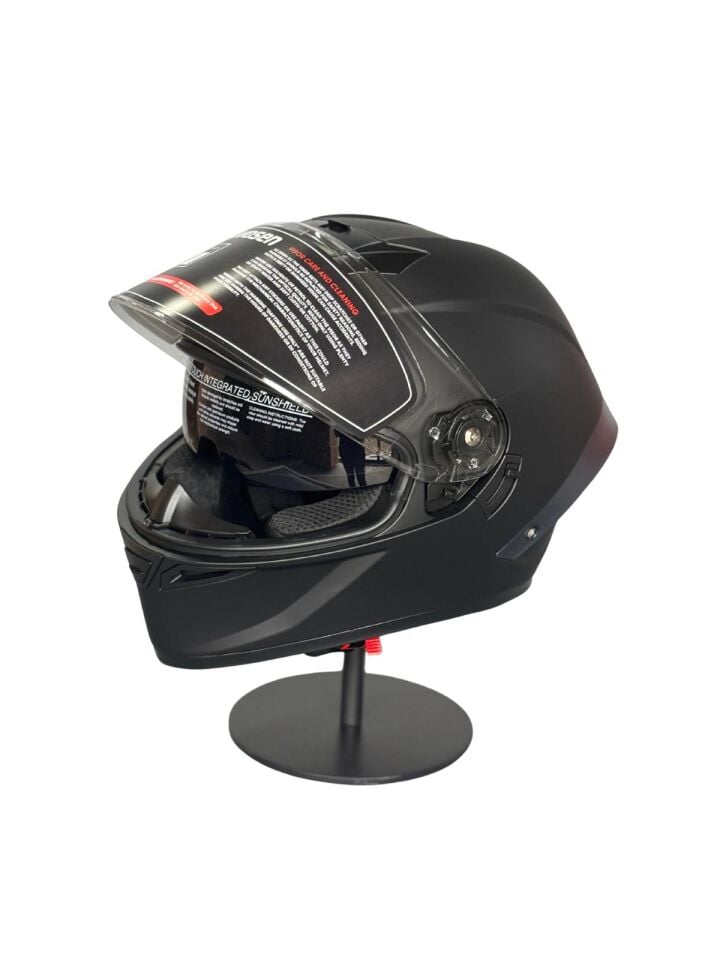 SCHARF Ws-602 Güneş Gözlüklü Full Face Kask (Şeffaf Vizörlü) MATT BLACK (602)