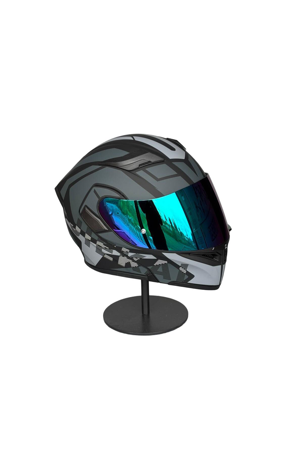 902 Güneş Vizörlü Çene Açılır Kask H1 GREY (RainBowGreen Vizörlü) Gri - S