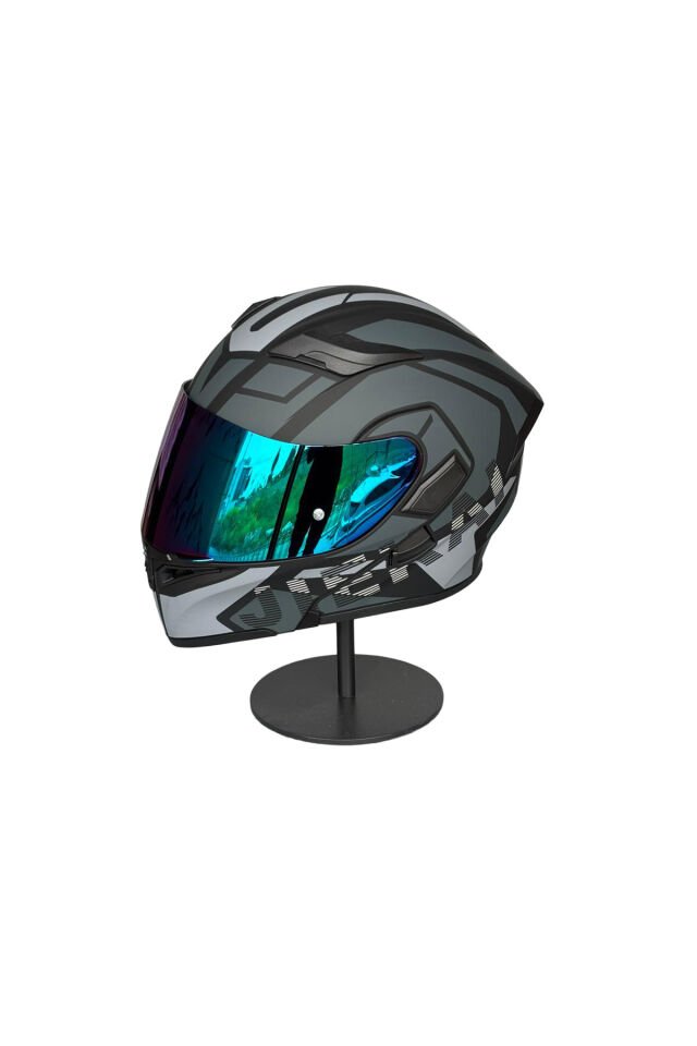 902 Güneş Vizörlü Çene Açılır Kask H1 GREY (RainBowGreen Vizörlü) Gri - L