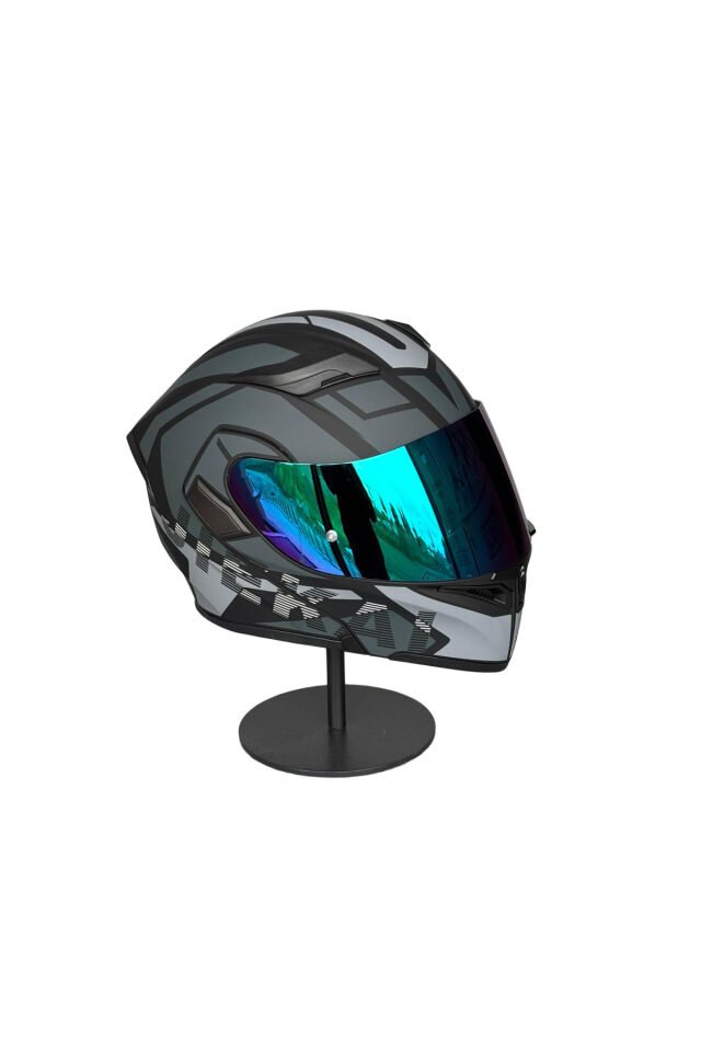 902 Güneş Vizörlü Çene Açılır Kask H1 GREY (RainBowGreen Vizörlü) Gri - L