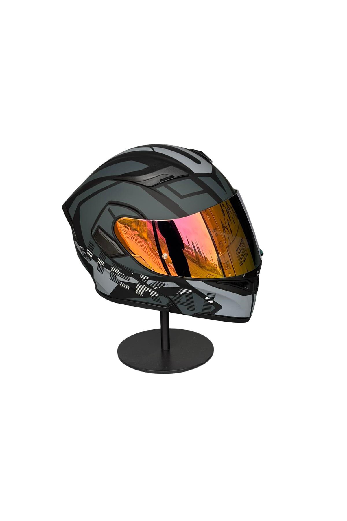 902 Güneş Vizörlü Çene Açılır Kask H1 GREY (RosePink Vizörlü) Gri - L