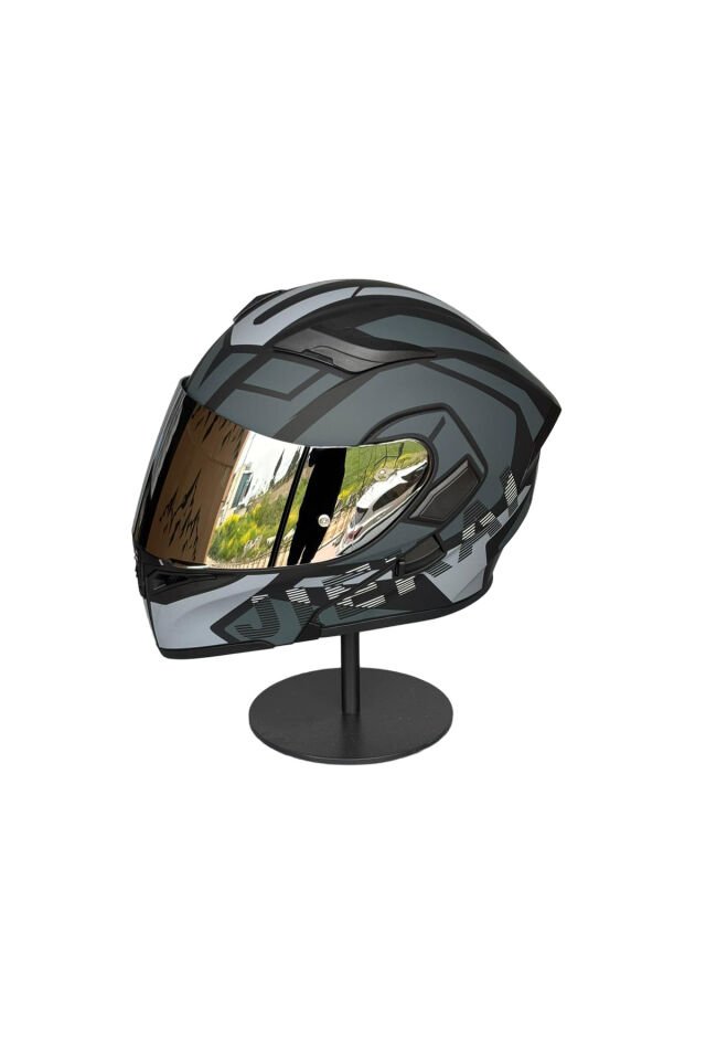 - 902 Güneş Vizörlü Çene Açılır Kask H1 GREY (Silver Vizörlü) Gri - L
