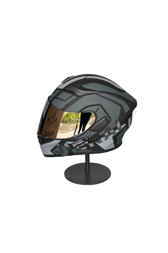 - 902 Güneş Vizörlü Çene Açılır Kask H1 GREY (Silver Vizörlü) Gri - L