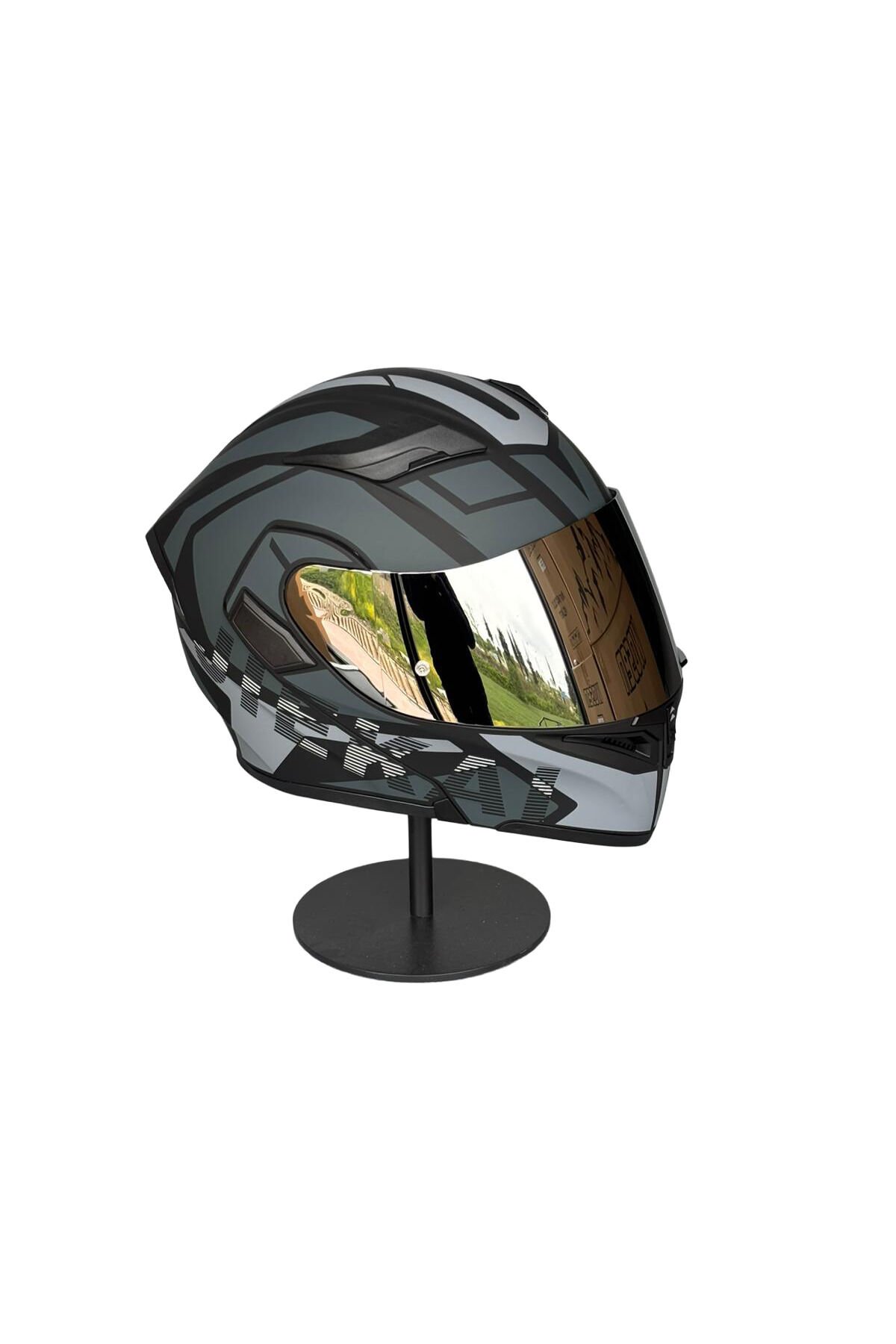 - 902 Güneş Vizörlü Çene Açılır Kask H1 GREY (Silver Vizörlü) Gri - L