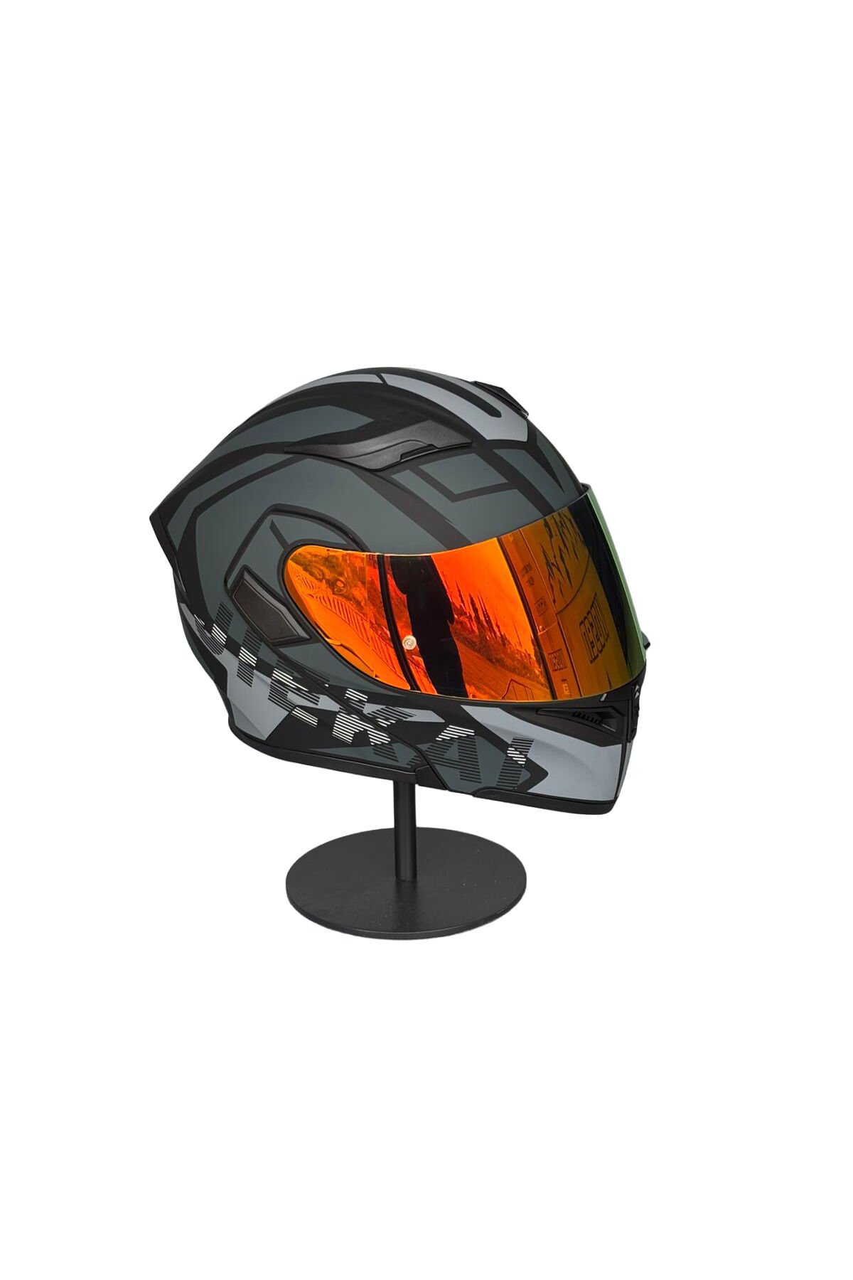 - 902 Güneş Vizörlü Çene Açılır Kask H1 GREY (DarkRed Vizörlü) Gri - L